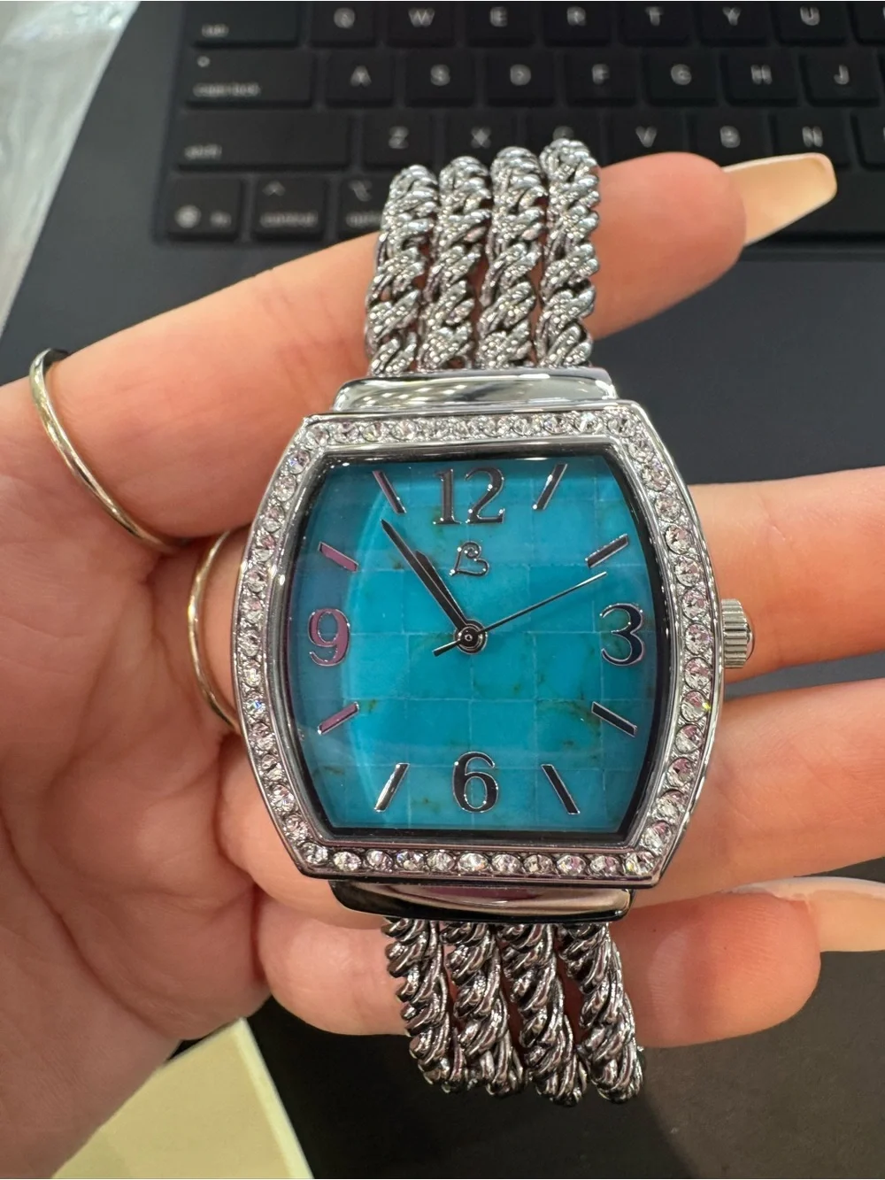 New Colleen Lopez Silver- Tone Turquoise   Tonneau Watch